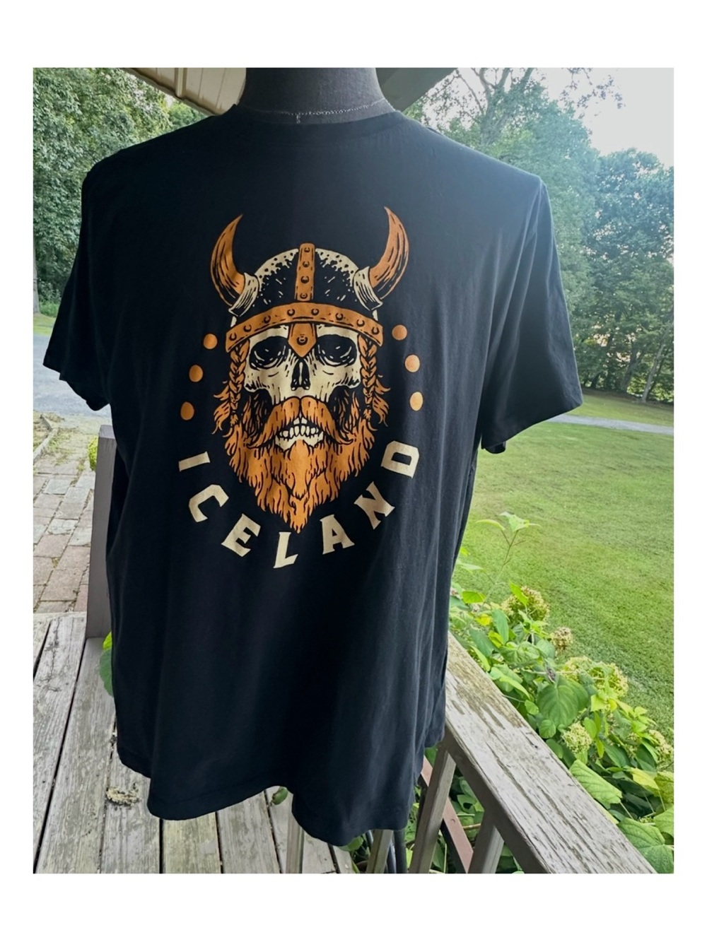 Fox Black Short-Sleeve Tee with Orange Viking Skull Graphic Size XXL